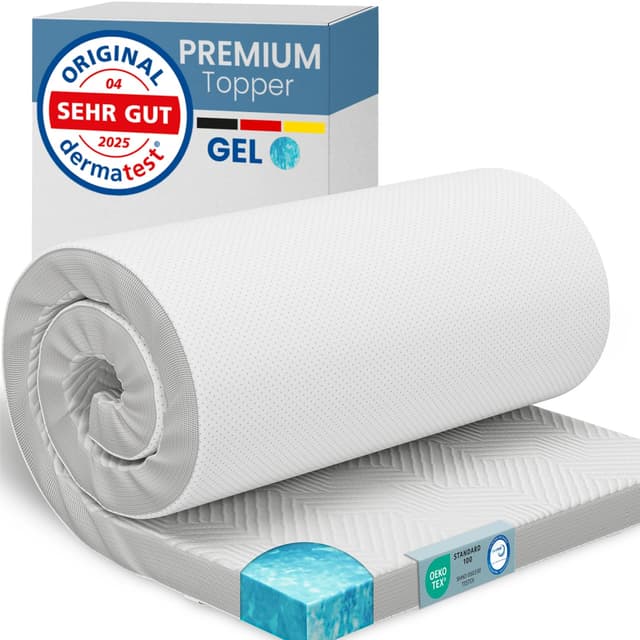 ELONEO Gel Topper 120x200cm, Matratzentopper aus 5 cm hohem Gel-Memory- Schaum, atmungsaktiver 3D-Netz Bezug, Bequeme Matratzenauflage für Bett und Boxspringbett inkl. Eckschlaufen 120 x 200 cm Komforthöhe - 5 cm