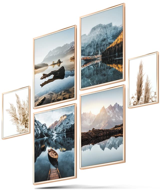 BLCKART Infinity Poster-Set Dreamy Mountains - beidseitig bedruckte Wandbilder - Premium Poster - Bilder zur Wanddekoration - Größe L 4x A3 und 2x A4 43L x 32B cm DREAMY MOUNTAINS