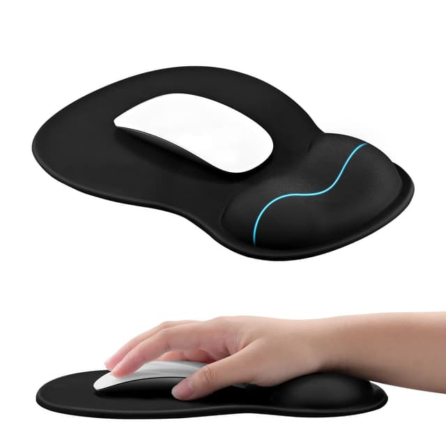 EooCoo Mauspad mit Gelkissen, Pad Handgelenk Unterstützung und Anti-Rutsch-PU-Basis, Mauspad mit Handauflage, Langlebig und Waschbar Mousepad - Schwarz