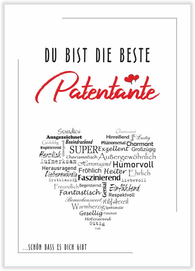 Beste Patentante Kunstdruck Poster Deko Bild Geschenke Geschenk-Idee Patentante Geburtstag Weihnachten Ostern ungerahmt DIN A4