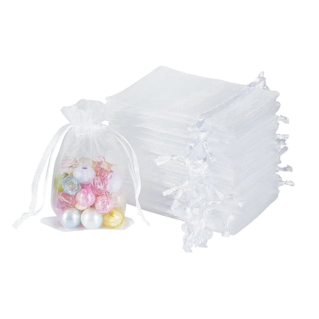 YQL Organzasäckchen Weiß 5X7cm, 100 Stücke Organza Säckchen Klein Mesh Organza Beutel für Schmuck Süßigkeiten Party Weihnachtsfest 5 cm x 7 cm Weiß