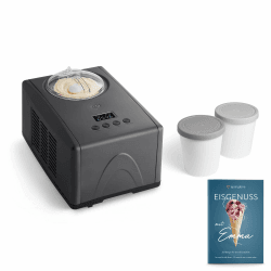 SPRINGLANE Eismaschine Emma 1,5 L mit selbstkühlendem Kompressor 150 W, aus Edelstahl mit entnehmbarem Eisbehälter, inkl. Rezeptheft (Anthrazit, Eismaschine + 2 Aufbewahrungsbehälter Grau) Anthrazit Emma + 2 Aufbewahrungsbehälter Grau