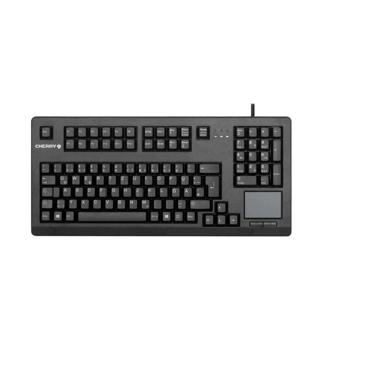 CHERRY G80-11900, Kompakte Mechanische Tastatur mit Nummernblock, Touchpad & 2 Maustasten, EU-Layout (QWERTY), USB-Anschluss, MX BLACK Switches, Schwarz Schwarz EU-Layout - QWERTY
