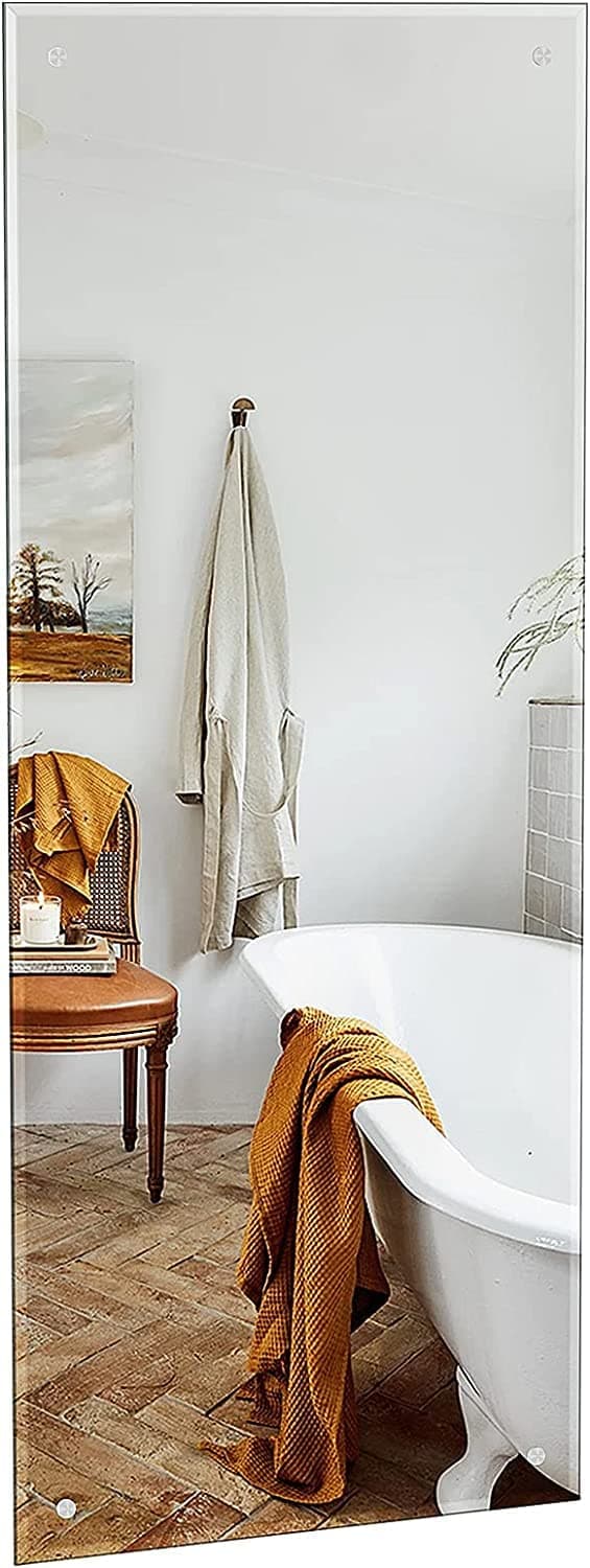 Dripex Spiegel 120x45cm Rahmenloser Badezimmerspiegel rechteckig Wandspiegel mit poliertem Rand und vorgebohrten Löchern Badspiegel für Ankleidezimmer Schlafzimmer und Wohnzimmer 120L x 45B cm