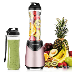 La Rêveuse Mix&Go Standmixer Smoothie Mixer Blender elektrisch 300 Watt Persönliche Größe mit 2 BPA-freien tragbaren Reisesportflaschen (550ml),Rosa (Pink)