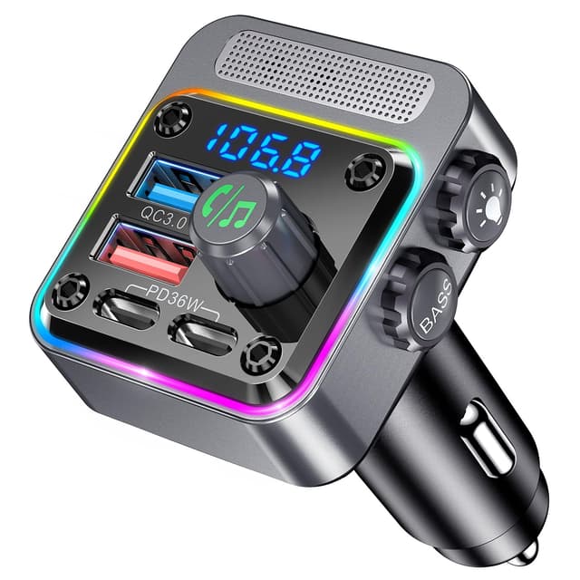 Bluetooth Adapter Auto,Gizmovine 5.3 Transmitter Für Auto Bluetooth Mit HiFi-Bass-Sound,Auto Bluetooths Adapter 54W [PD 36W & QC3.0 18W],Fm Transmitter Zigarettenanzünder,Noise Cancelling Mikrofon Schwarz