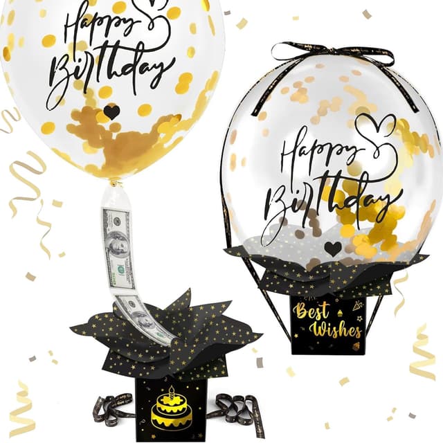 Geldgeschenke Überraschungsbox Mit Luftballons - Verpackung Für Geburtstag, Pull Up Luftballon Geschenk Für Familie Und Freunde (Schwarz)