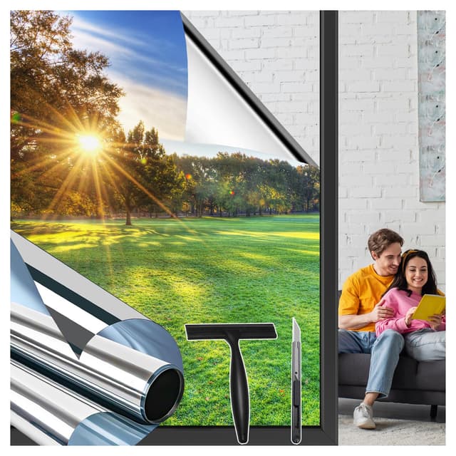 Niviy Spiegelfolie Sichtschutzfolie Fenster 75x200cm Innen&Auße Wärmereflektion Anti-UV Selbstklebend Sonnenschutzfolie Fenstertönung Fenster Blickdicht von Au En Tags Ber Silber Silber 75x200 cm