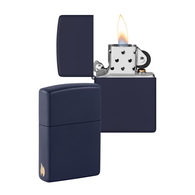 Zippo Sturmfeuerzeug - Navy Matte mit seitlicher Flammengravur - Nachfüllbar - Wiederverwendbar - Windfestes Design - Geschenkbox - Made in USA - Amazon Exclusive Navy Matte - No Logo