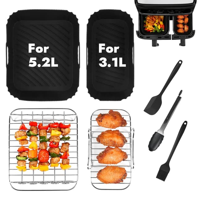 YQL Heißluftfritteuse Zubehör für Tefal Dual Easy Fry & Grill 5,2L/3,1 L, Silikonform Heißluftfritteuse & Airfryer Rack & Andere Airfryer Zubehör für Tefal Dual Easy Fry Doppelkammer 8,3L EY9018