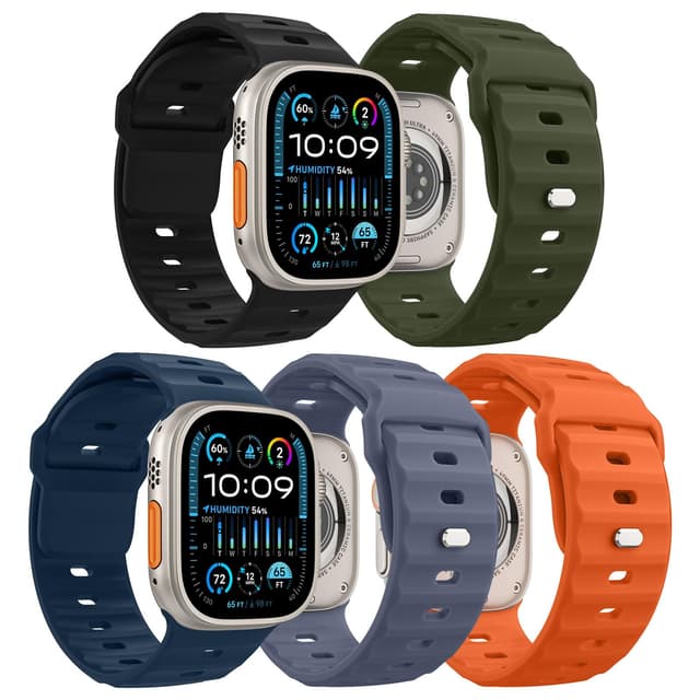 MoKo 5Stück Ozean Armbänder Kompatibel mit Apple Watch Ultra 2 Armband 49mm 46mm 45mm 44mm 42mm für Herren Damen,Wasserdicht Silikon Sport Armband für iWatch Serie 10 9 8 7 6 5 4 3 SE Ultra 2,Bunt D 46(Series 10)/49/45/44/42mm(Series 3-1) Mehrfarbig D