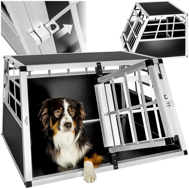 tectake® Hundebox Auto oder Hundebox für Zuhause. Aluminium Doppel Hundetransportbox, leicht und stabil, Auto Kofferraum Transportbox für bis zu 2 Hunde - 89 x 69 x 50 cm 89 x 69 x 50 cm Double