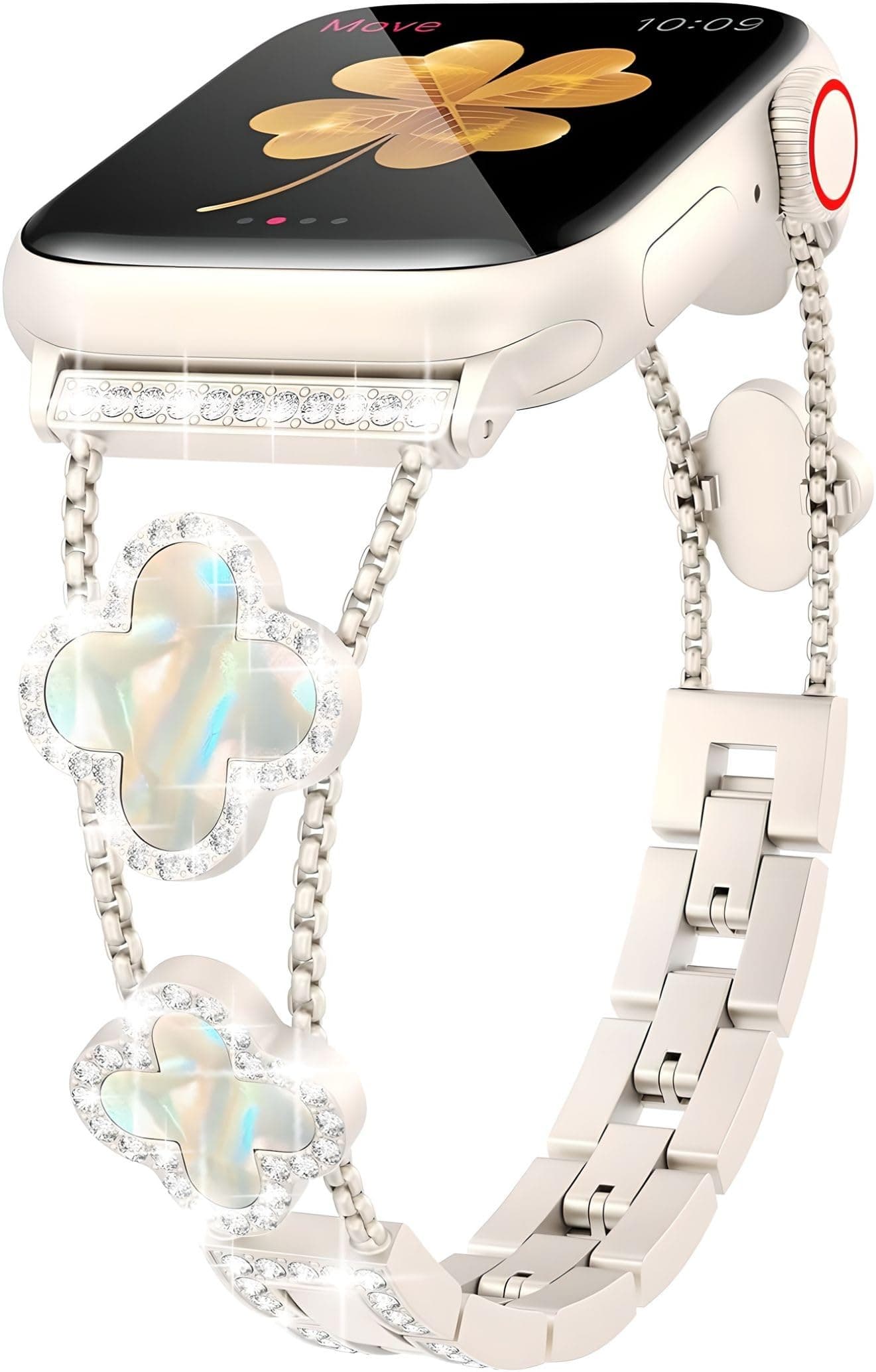 Bling Armband kompatibel mit Apple Watch 38mm 40mm 41mm 42mm 44mm 45mm 46mm Serie SE 10 9 8 7 6 5 4 3 2 1, Damen Funkeln Diamant süße glückliche Klee Ander iwatch Armband Polarstern 38mm/40mm/41mm/42mm(Series 10)
