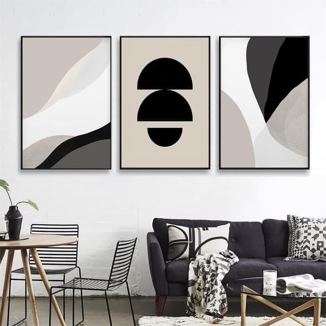 Trayosin 3-teiliges Premium Poster Set Schwarz Beige Abstrakt Kunst Bilder,Boho Deko Wanddeko für Wohnzimmer Schlafzimmer,Moderne Kunstdruck Wandbilder,Ohne Rahmen Bilder (21x30cm)