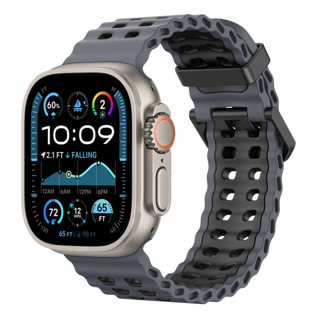 Astorgos Atmungsaktives Ozeanband Kompatibel mit Apple Watch Ultra 2/Ultra 49mm,Series 10 46mm,9/8/7 45mm,SE2/SE/6/5/4 44mm,3/2/1 42mm, Silikonband Sportarmband für Herren Damen, Kohle Schwarz/Schwarz