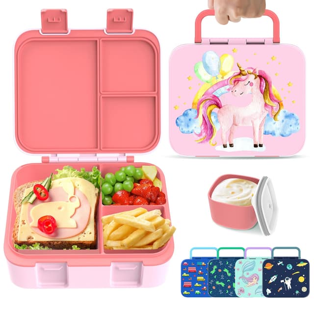 hombrima Kinder Lunch Box, Bento Box Food Storage Container mit Multi-Fächern für Jungen Mädchen Kinder Erwachsene Arbeitsschule Rosa-pferd