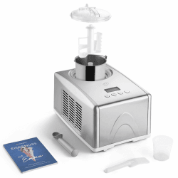SPRINGLANE Eismaschine Emma 1,5 L mit selbstkühlendem Kompressor 150 W, aus Edelstahl mit entnehmbarem Eisbehälter, inkl. Rezeptheft (Silber, Eismaschine) Silber 1x Eismaschine Emma