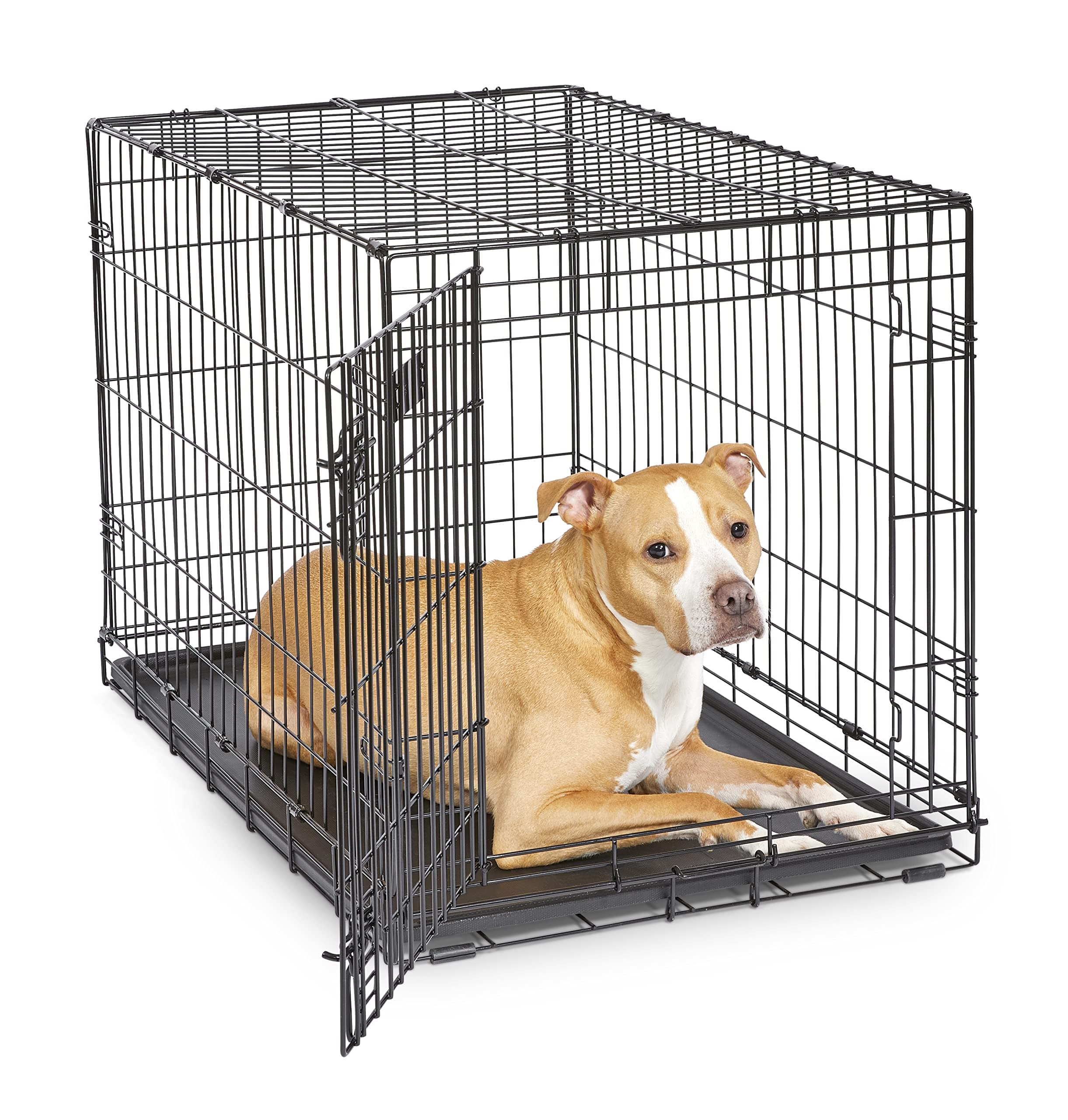 MidWest Homes for Pets iCrate Modell 1536DDU Hundebox, ca. 90 cm lang, mit Einzeltür, auslaufsicherer Bodenwanne, Bodenschutzfüßen, Trenneinsatz und patentierten Funktionen, schwarz L 92 x B 58 x H 62 cm Einzeltür