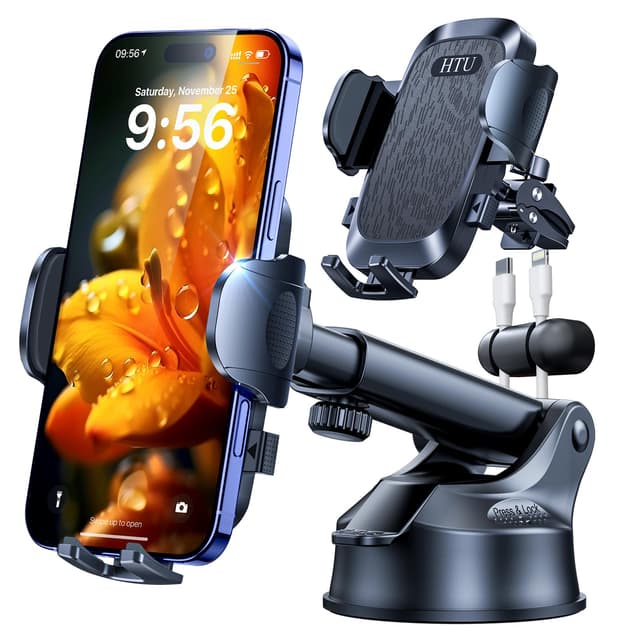 HTU Upgraded handyhalterung Auto【Militär-Klasse】 360°Drehbarer Handyhalter Auto für Windschutzscheibe Armaturenbrett Belüftung Handy Halterung Auto für iPhone 16 15 14 Samsung Galaxy (Schwarz)