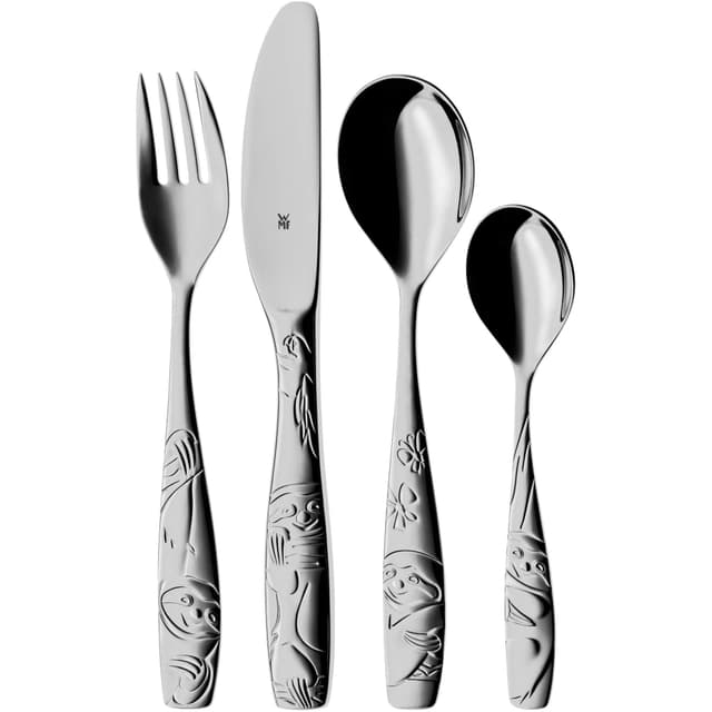 WMF Faultier Kinderbesteck Set 4-teilig, Kinderbesteck Edelstahl, Besteck Kinder ab 3 Jahre, Cromargan poliert, spülmaschinengeeignet ohne Gravur