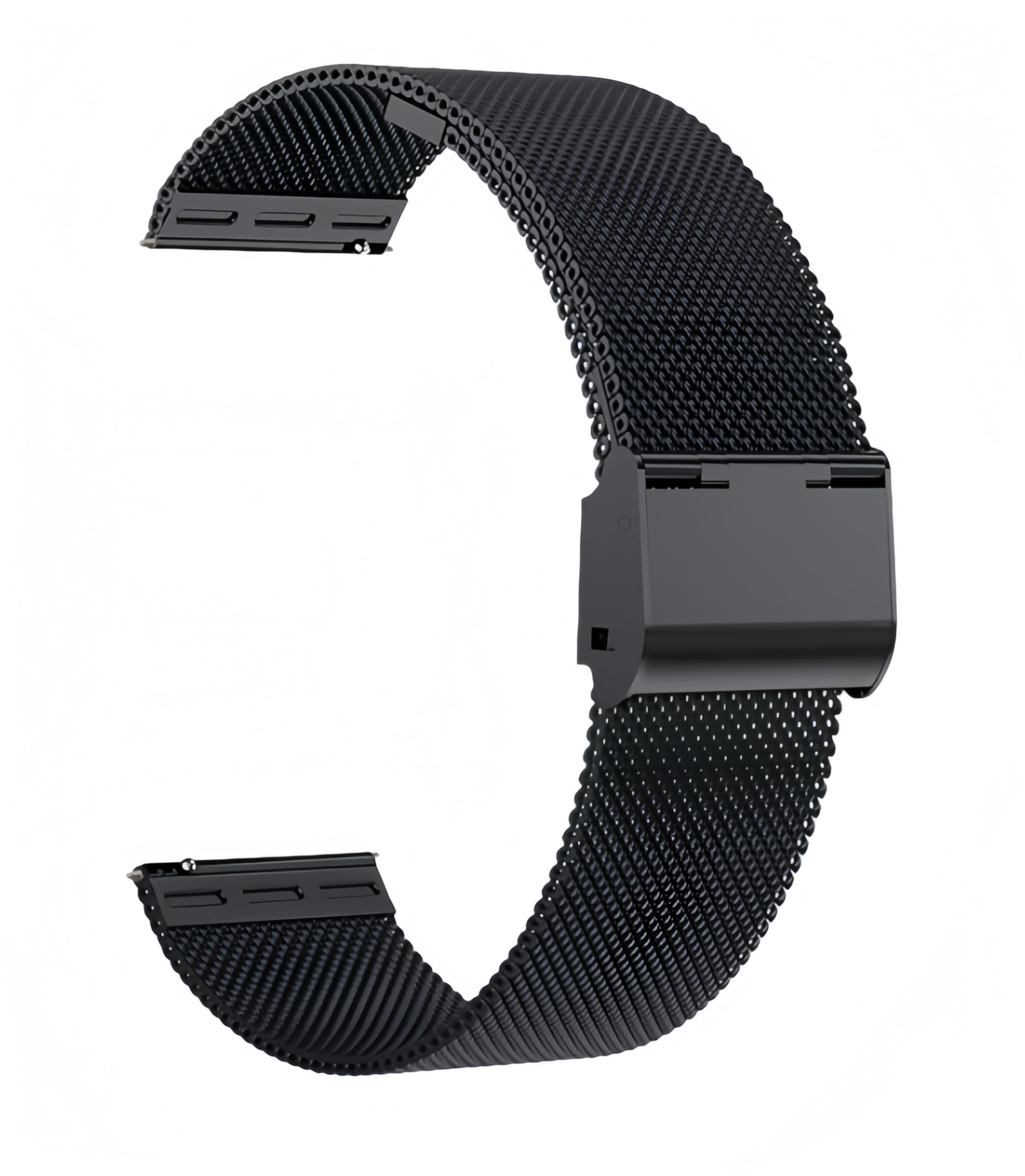 Microwear Uhrenarmband,16mm 18mm 20mm 22mm Ersatz Edelstahl Metallgitterband,Schnellverschluss Uhrenarmband Metallschraube,Smart Watch Armbänder für Männer Frauen 20mm Schwarz