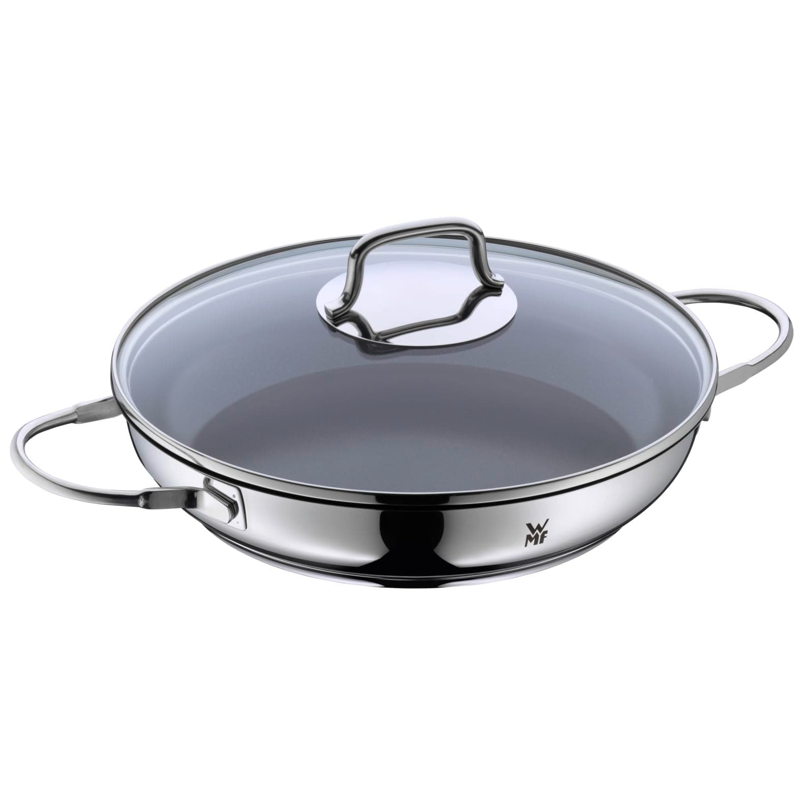 WMF Devil Servier-Schmorpfanne Induktion 26 cm mit Glasdeckel, Ofenfeste Pfanne, Servierpfanne, Cromargan Edelstahl beschichtet, Keramikbeschichtung, backofenfest Devil – Schmorpfanne 26 cm