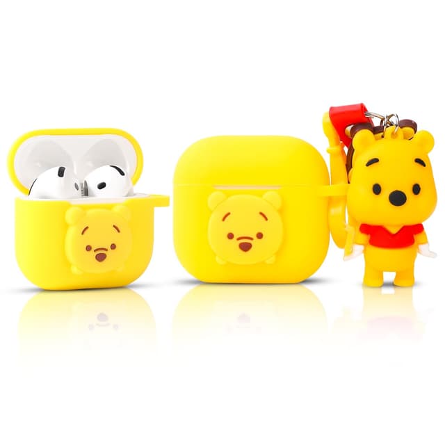 Silikon Hülle für AirPods 4 Ohrhörer(2024), XMBYGY Aufladung Stoßfeste schützende Kopfhörer Abdeckung mit Cartoon Puppe Anti-Lost Lanyard für AirPods 4th Erzeugung Drahtlose Ohrhörer (YWBär)