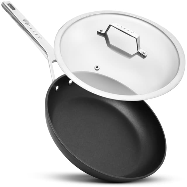 TLESS® Pfanne mit Deckel backofengeeignet Ø 28 cm | Bratpfanne & Universalpfanne für Induktion | sehr widerstandsfähig & spülmaschinenfest | beschichtete Pfanne in Schwarz | Jetzt Testen 28 cm Schwarz
