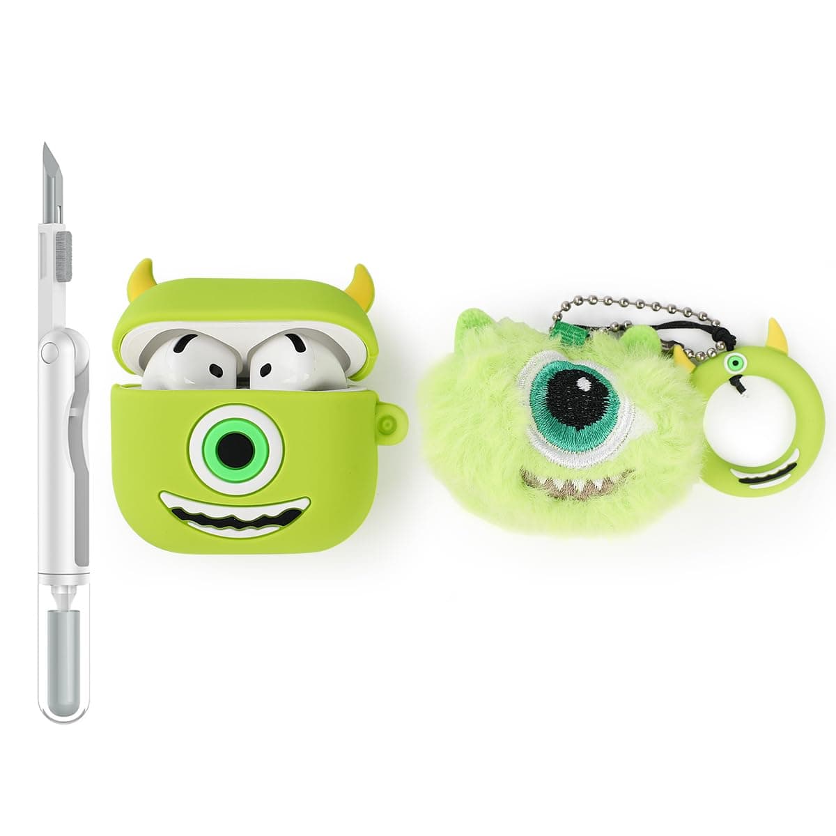 XMBYGY Hülle und Reinigung Stift für AirPods 4th Erzeugung Drahtlose Ohrhörer, Silikon Cartoon Aufladung Schutz Fall und 3-in-1 Reinigung Pen für AirPods 4 mit Puppe und Anti-Lost Lanyard MQ