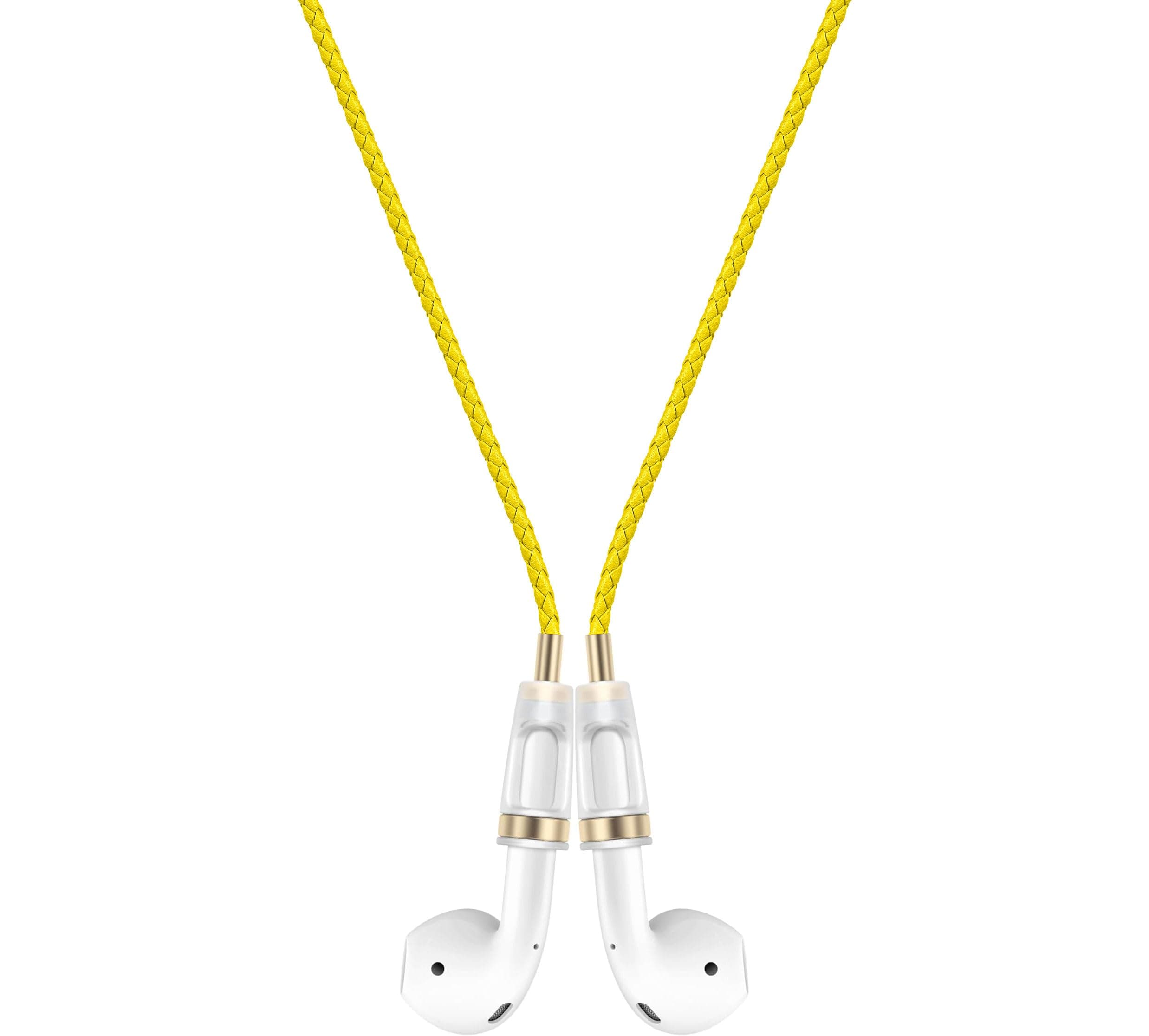 Lawonda Halteband Kompatibel mit AirPods 1/2/ 3, AirPods Pro/Pro 2, PU Leder Anti-Verlust-Umhängeband für AirPods Strap Halter Band Halterung Magnetisch Sport-Saiten-Umhängeband Gelb Gold