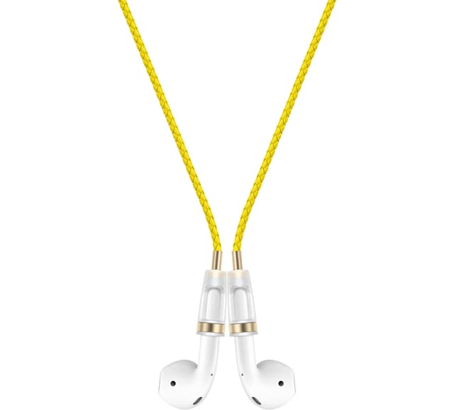 Lawonda Halteband Kompatibel mit AirPods 1/2/ 3, AirPods Pro/Pro 2, PU Leder Anti-Verlust-Umhängeband für AirPods Strap Halter Band Halterung Magnetisch Sport-Saiten-Umhängeband Gelb Gold