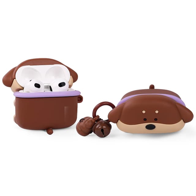 Hülle für AirPods 3rd Erzeugung Ohrhörer(2021), XMBYGY Silikon Niedlich Cartoon Fall Schutz Stoßfeste Abdeckungen mit Schlüsselbund für AirPods 3 (PPHundBN)