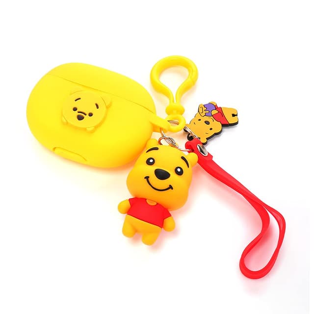 Beats Studio Buds Hülle mit Puppe Schlüsselanhänger, XMBYGY Silikon Cartoon Ladehülle Ganzkörper Anti-Lost Lanyard Protection Zubehör Kits Kompatibel für kabellose Beats Ohrhörer (Winnie)