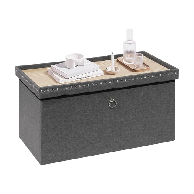 Bonlife Sitzbank mit Stauraum，klappbare Sitztruhe, Aufbewahrungsbox, Fußbank, Rechteck, für Flur, Wohnzimmer und Schlafzimmer, Grau, 80x40x40 cm Rechteck Grau
