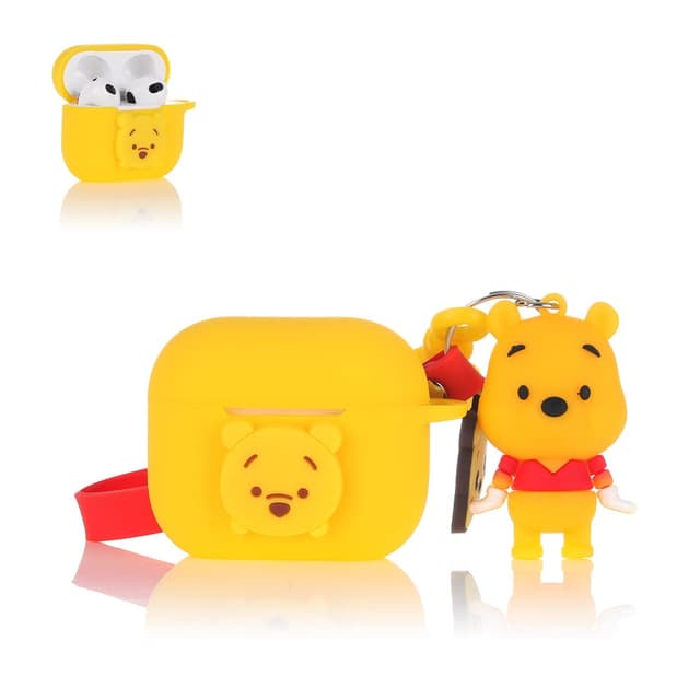 Derhom Airpods 3 Schutzhülle aus Silikon, lustig, niedlich, modisch, weich, Comic-Motiv, kompatibel mit Apple Airpods 3, mit Schlüsselanhänger [Cartoon mit Puppenserie] (Winnie)