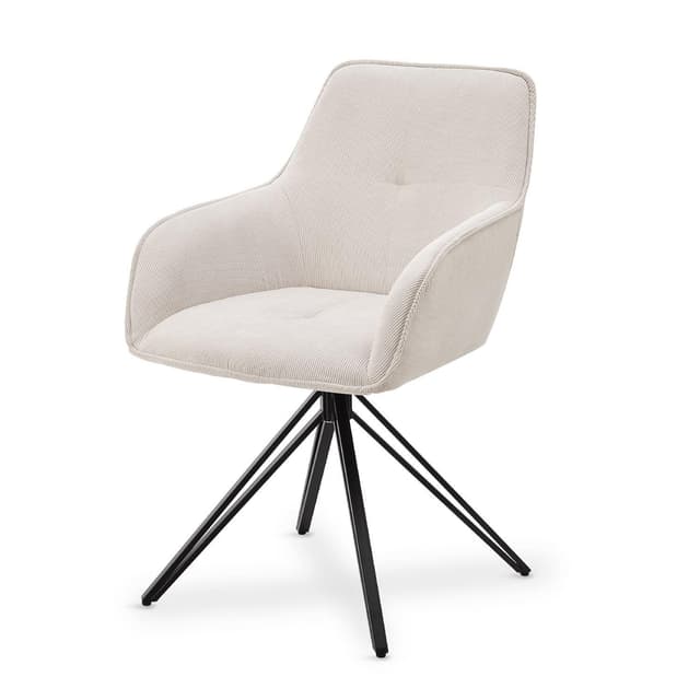 Juskys Drehstuhl Clyde mit Armlehne & Stoff Bezug - Esszimmerstuhl modern - Polsterstuhl Esszimmer - 120 kg belastbar - Stuhl Cord Beige