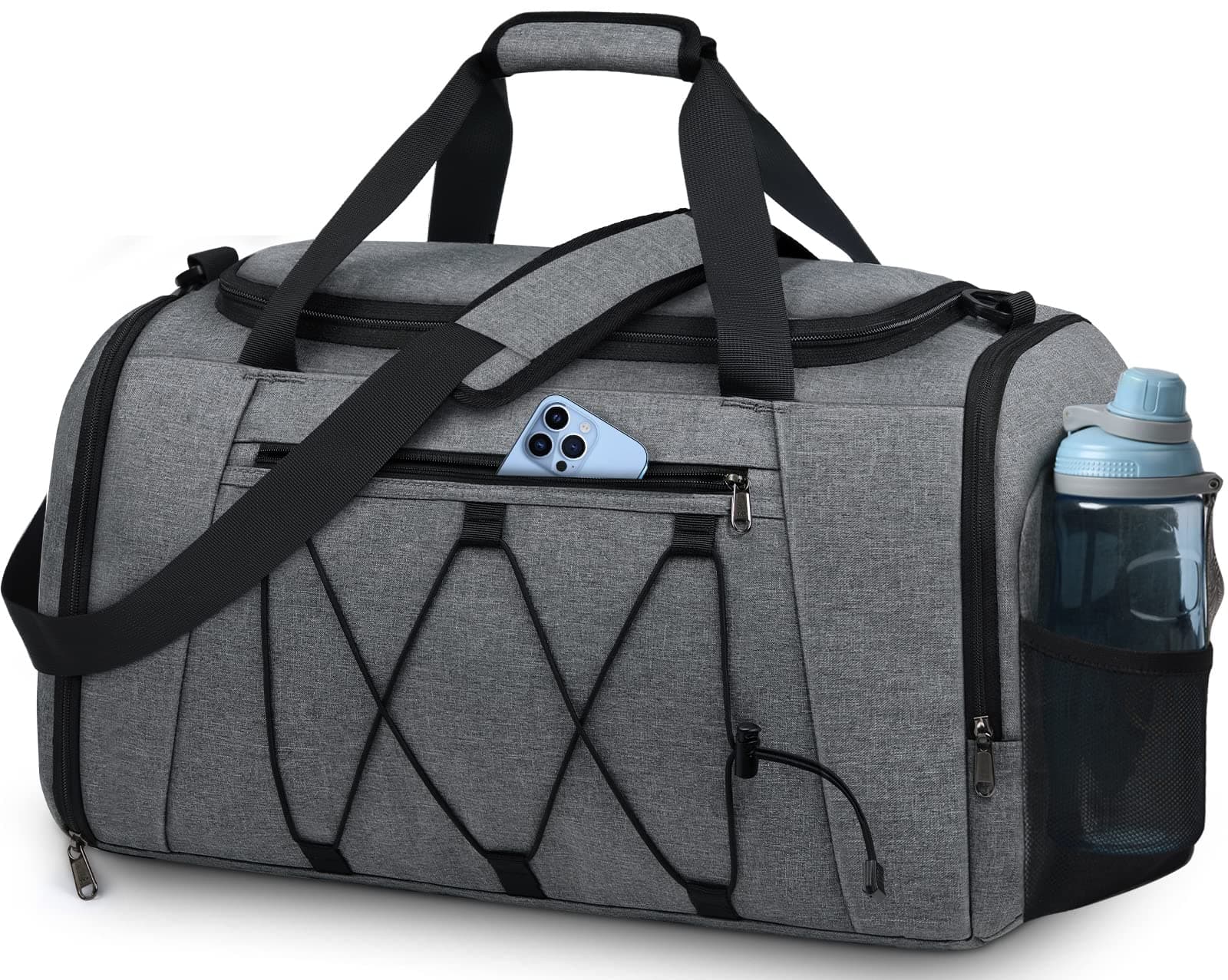 NUBILY Sporttasche Herren Damen mit Schuhfach Nassfach Wasserdicht Trainingstasche Schwimmtasche Groß Kapazität Hochwertige Reisetasche Duffle Gym Bag 40L Grau