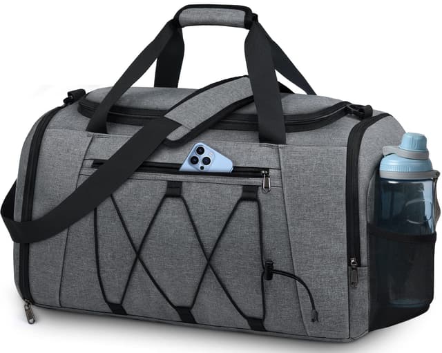 NUBILY Sporttasche Herren Damen mit Schuhfach Nassfach Wasserdicht Trainingstasche Schwimmtasche Groß Kapazität Hochwertige Reisetasche Duffle Gym Bag 40L Grau