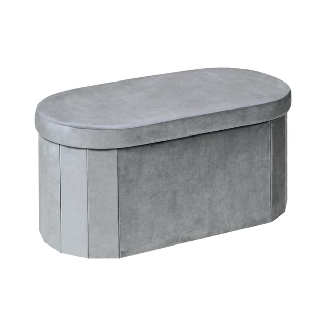 Bonlife Sitzbank mit Stauraum，klappbare Sitztruhe, Aufbewahrungsbox, Fußbank, Oval, für Flur, Wohnzimmer und Schlafzimmer, Grau, 76x38x38 cm Oval Grau