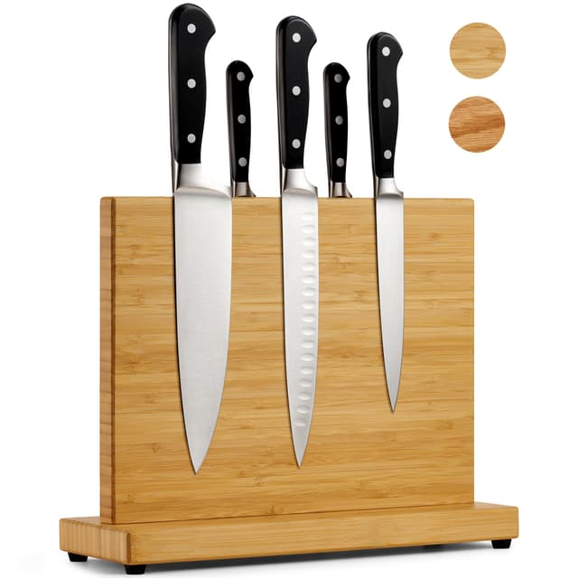 LARHN Messerblock Magnetisch Holz aus Bambus für bis zu 23 cm Messer - Extrastarker Doppelseitiger Messerhalter Magnetisch - Magnetischer Messerblock Ohne Messer Block Bambus