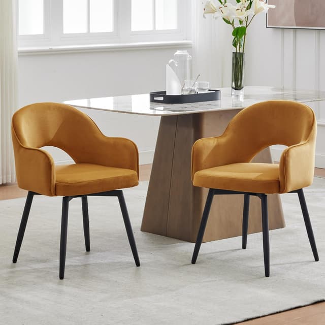 chairus Esszimmerstühle 2er Set Samt 360° Drehbare Küchenstühle Esszimmerstühle Drehbar Drehstühle Küche mit Armlehne (Gelb) 53*58*78 cm Gelb-2(samt)