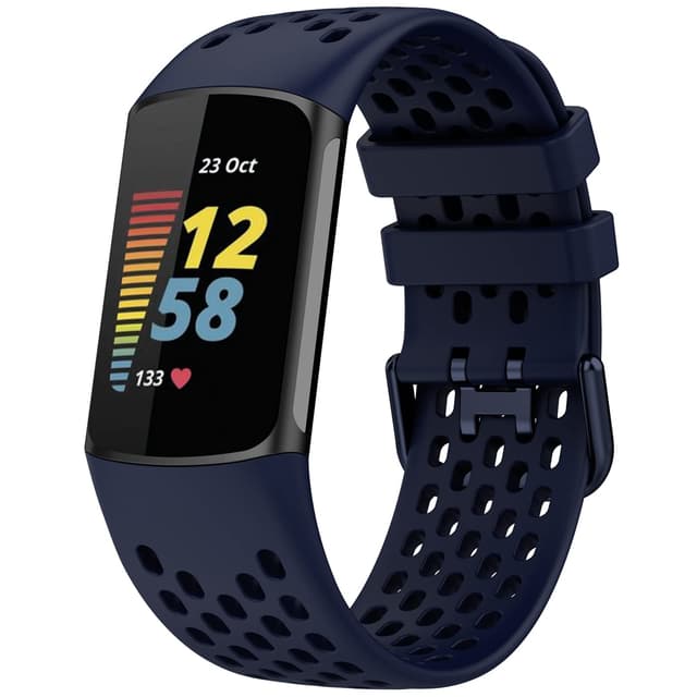 TopPerfekt Sport Armbänder Kompatibel mit Fitbit Charge 6 Armband, Verstellbares Atmungsaktives Weiches Silikon Sport Ersatz Uhrenarmband Armbänder Armband für Charge 5 Activity Tracker Damen Herren Blaue Marine