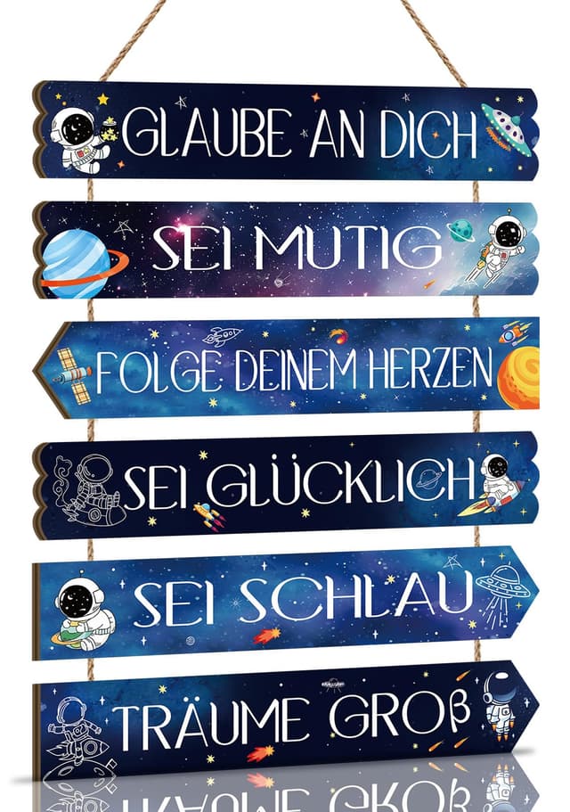 TOARTi Planet Wanddeko für Kindzimmer Jungen,Schild Weltraum Wandkunst,Kinder Holzschild mit Spruch,Inspirierende Zitate Wandbild,Astronaut Wandschild für Babyzimmer Schlafzimmer Geschenk Tür Deko Sterne 1