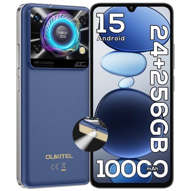 OUKITEL C60 Pro Smartphone Ohne Vertrag Android 15-24GB+256GB Handy Ohne Vertrag 10000mAh 6,88 Zoll 110dB Lautsprecher, 90Hz Bildschirm Günstig, Dual SIM Simlockfreie Handys, 13MP/NFC/GPS/BT5.0/Blau
