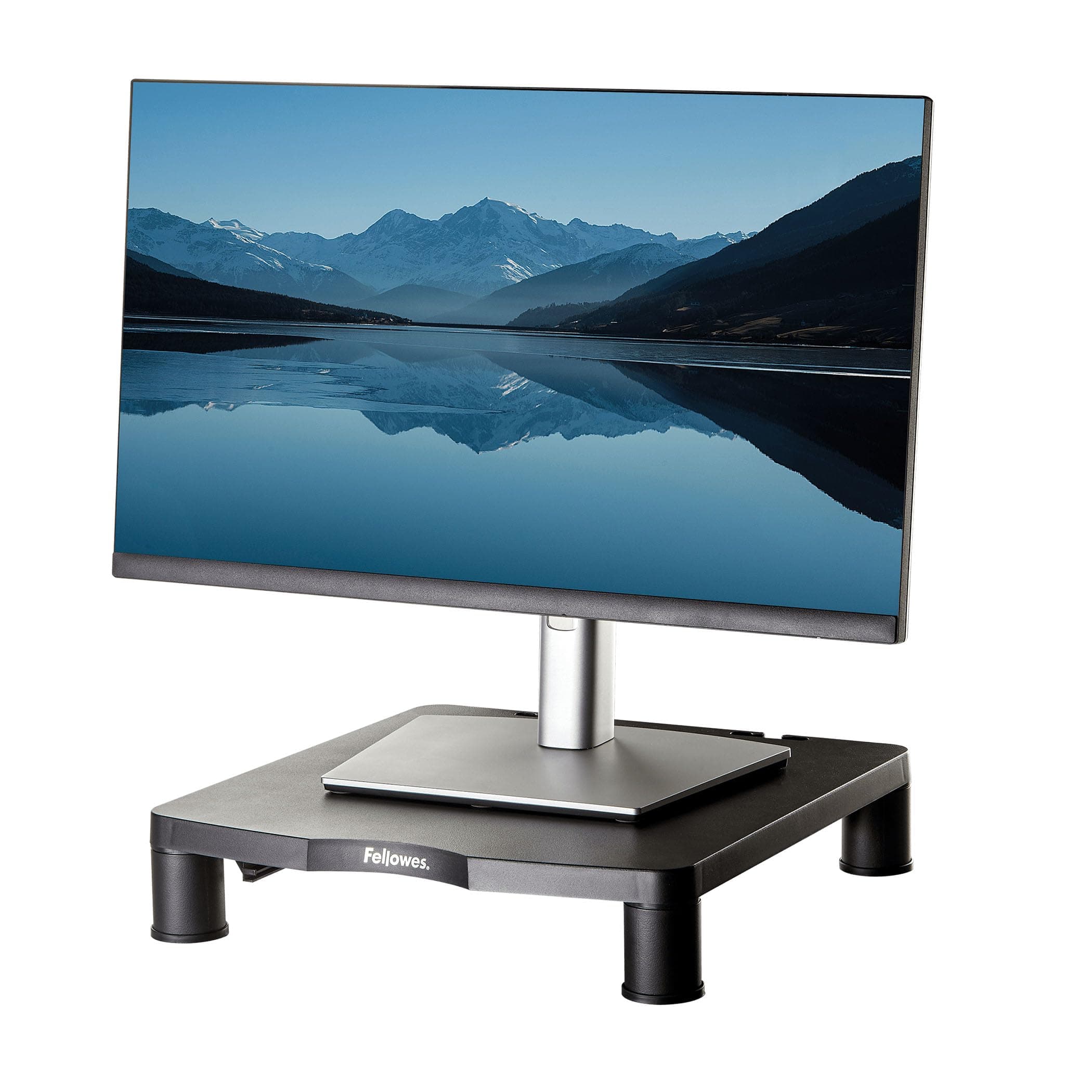 Fellowes Everyday Monitorständer mit 3 Höhenverstellungen – Ergonomischer Monitor Riser mit Kabelmanagement – Für PC, Laptop, iMac – Max. Belastung 27 kg – Schwarz Fellowes Everyday Monitor Stand