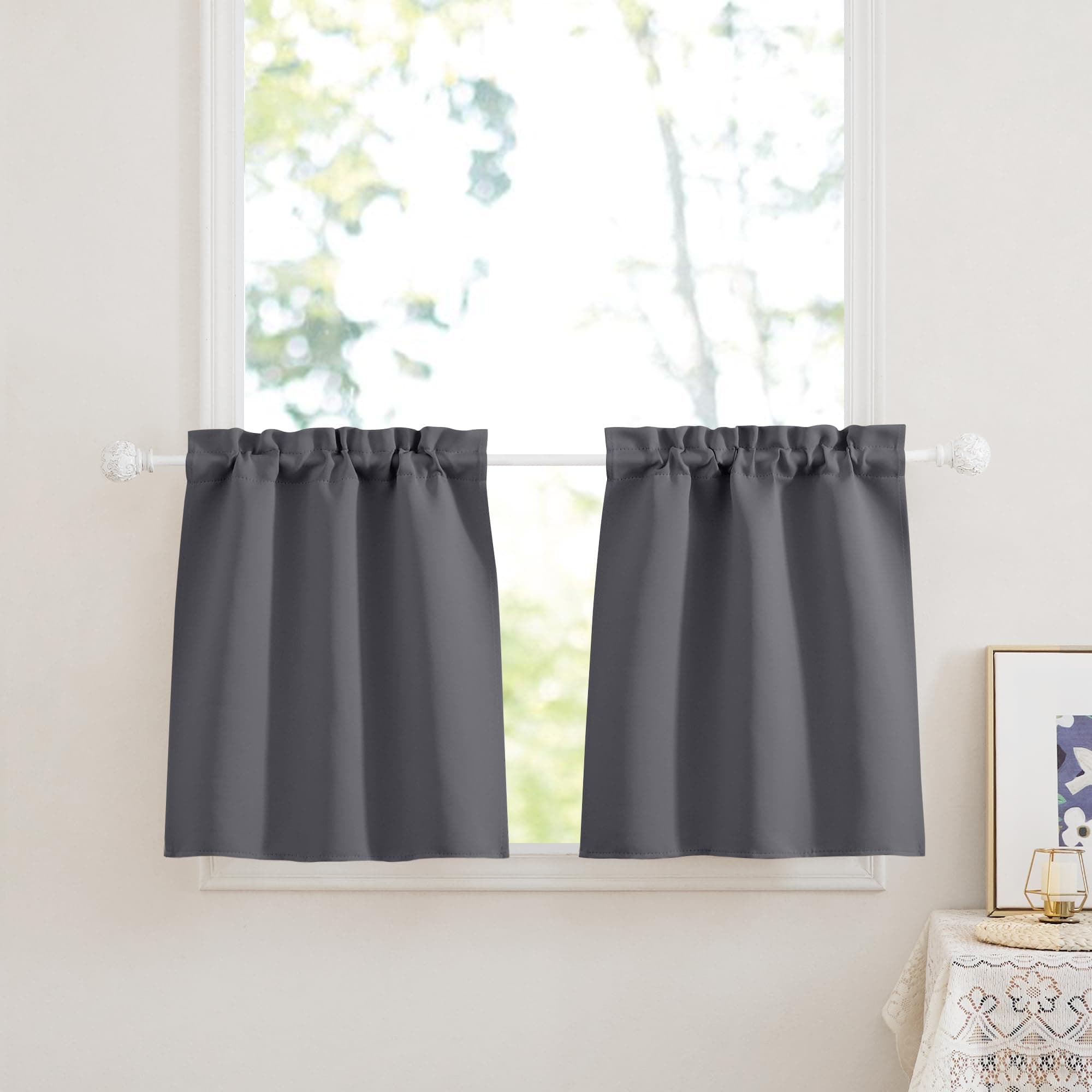 PONY DANCE Scheibengardinen Blickdicht Bistrogardine Modern Fenstergardinen 2er Set B 60 x H 45 cm Verdunklungsvorhänge Kurz Gardinen Küche Fenster Vorhänge Wohnwagen, Grau H45 x B60 cm (2er Pack) Grau