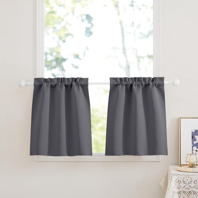 PONY DANCE Scheibengardinen Blickdicht Bistrogardine Modern Fenstergardinen 2er Set B 60 x H 45 cm Verdunklungsvorhänge Kurz Gardinen Küche Fenster Vorhänge Wohnwagen, Grau H45 x B60 cm (2er Pack) Grau