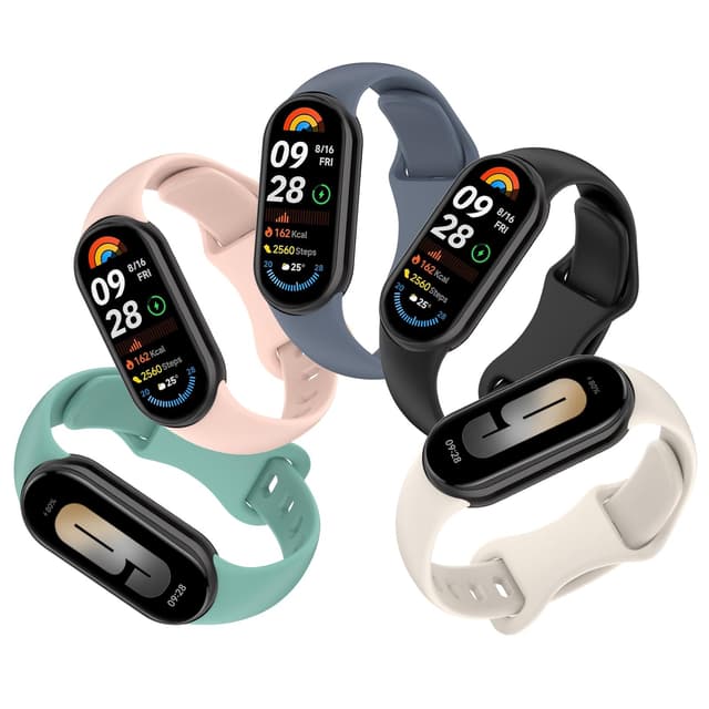 CHANRASI 5 Stück Ersatzarmband Kompatibel mit Xiaomi Mi Band 9/Xiaomi Mi Band 8,Weiches Silikon Sport Ersatz Armband Kompatibel mit Xiaomi Mi Band 9/8 Herren Damen Pine Needle Green/Sand Pink/Blue Gray/Schwarz/Starlight