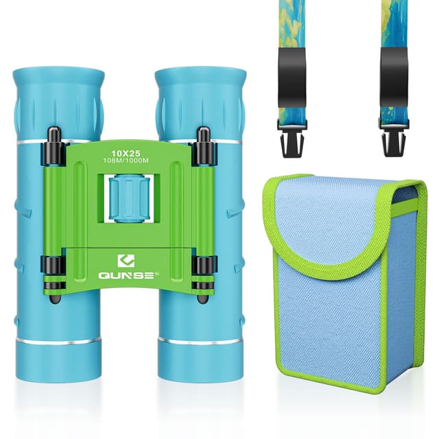 QUNSE 10x25 Mini Kleines Fernglas Erwachsene Klein Ferngläser für Vogels Hiking en buitenleven Marine Sport kijken Reizen Concert Jagen Kamperen Blau Grün