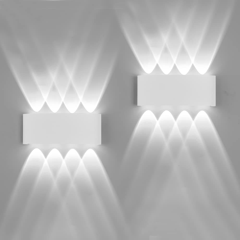 FUPE 2 Stücke Wandleuchte Aussen/Innen LED Wandlampe Außen 16W 1600LM Wandbeleuchtung Up and Downlight IP65 Wasserdichte moderne Aluminium Scheinwerfer Wandleuchten(weißes 6500K kaltes Licht) Weiß/6500k/Kaltlicht 16W (2 Stück)